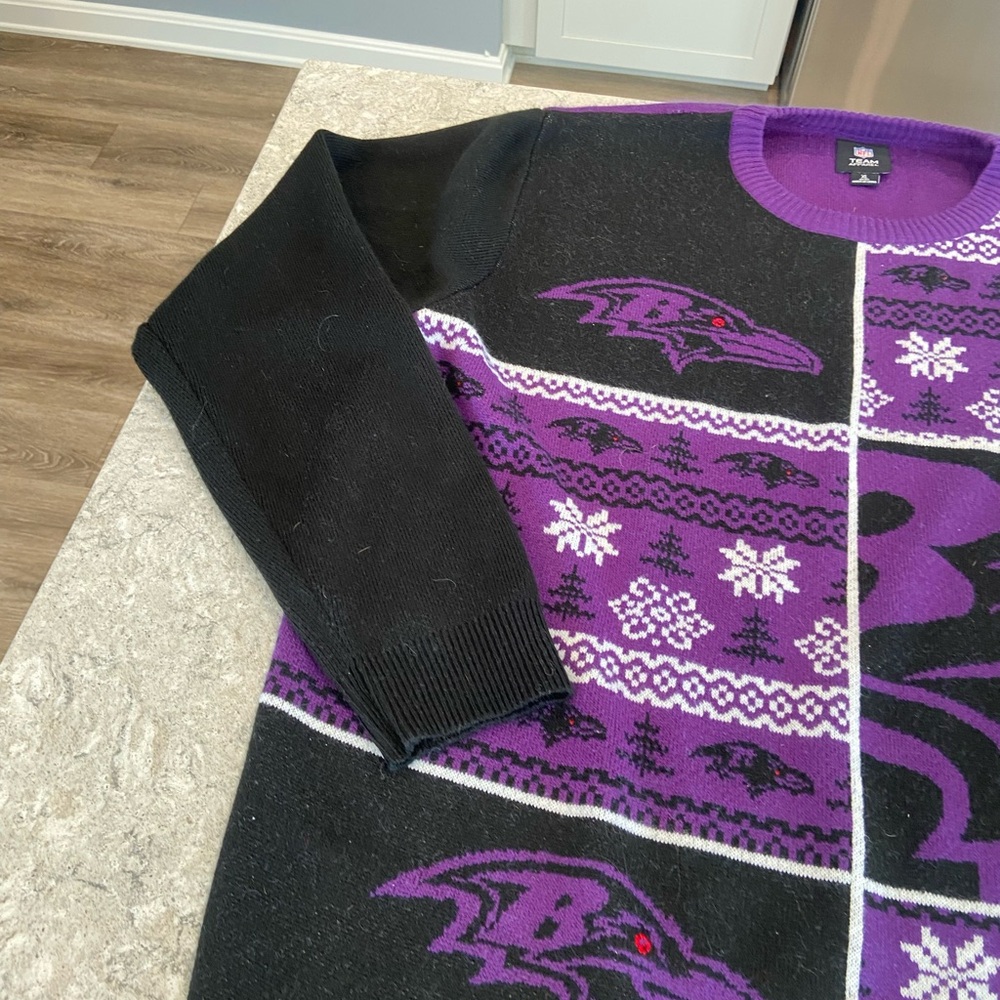 Baltimore Ravens NFL Purple and Black Crewneck Ugly Christmas Sweater-XL - Picture 5 of 7